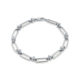14K Gold Paperclip Style Cross Design Round Natural Diamond Bracelet