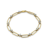 14K Gold Paperclip Style Cross Design Round Natural Diamond Bracelet