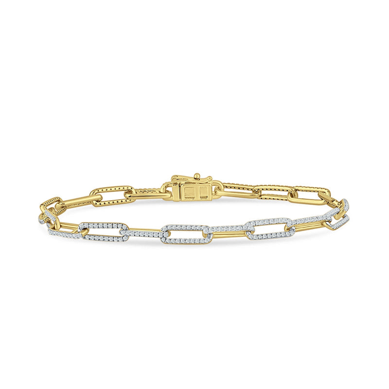 14K Gold 4mm Paperclip Bracelet Interlock Round Natural Diamond