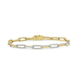 14K Gold 4mm Paperclip Bracelet Interlock Round Natural Diamond