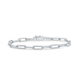 14K Gold 7" Paperclip Link Chain 4mm Round Natural Diamond Bracelet