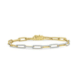 14K Gold 7" Paperclip Link Chain 4mm Round Natural Diamond Bracelet