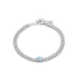 14K White Gold Oval Aquamarine Cluster Natural Diamond Cuban Link Chain Bracelet