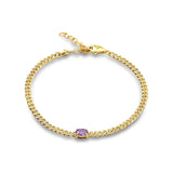 14K Gold Oval Amethyst 4mm Link Chain Bracelet Round Natural Diamond