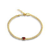 14K Gold Oval Garnet 4mm Link Chain Bracelet Round Natural Diamond