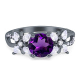 Art Deco Round Natural Stone Floral Ring