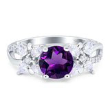 Art Deco Round Natural Amethyst Flower Ring 925 Sterling Silver