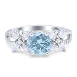 Art Deco Round Natural Aquamarine Flower Ring 925 Sterling Silver