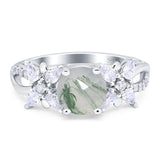 Art Deco Round Natural Stone Floral Ring