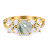 Art Deco Round Natural Stone Floral Ring
