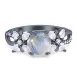 Art Deco Round Natural Stone Floral Ring
