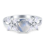 Art Deco Round Natural Moonstone Flower Ring 925 Sterling Silver