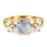 Art Deco Round Natural Stone Floral Ring