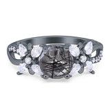 Art Deco Round Natural Stone Floral Ring