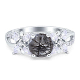 Art Deco Round Natural Stone Floral Ring