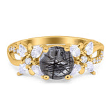 Art Deco Round Natural Stone Floral Ring