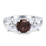 Art Deco Round Natural Chocolate Smoky Quartz Flower Ring 925 Sterling Silver