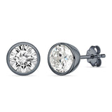 Round 7mm Cubic Zirconia Solitaire Stud Earring Bezel Set 925 Sterling Silver