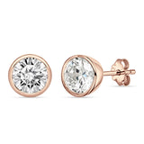 Round 7mm Cubic Zirconia Solitaire Stud Earring Bezel Set 925 Sterling Silver