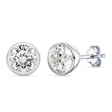 Round 4mm Cubic Zirconia Solitaire Stud Earring Bezel Set 925 Sterling Silver