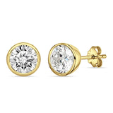 Round 5mm Cubic Zirconia Solitaire Stud Earring Bezel Set 925 Sterling Silver
