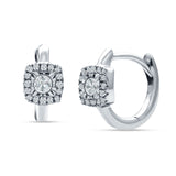 Cushion Shape Round Halo Hoop Earring Cubic Zirconia 925 Sterling Silver