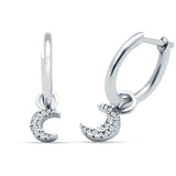 Moon Dangle Drop Hoop Earring Cubic Zirconia 925 Sterling Silver