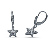 Star Dangle Drop Hoop Earring Cubic Zirconia 925 Sterling Silver