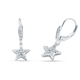 Star Dangle Drop Hoop Earring Cubic Zirconia 925 Sterling Silver