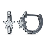 Star Floral Hoop Earring Cubic Zirconia 925 Sterling Silver