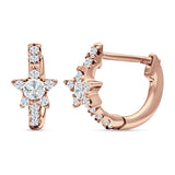 Star Floral Hoop Earring Cubic Zirconia 925 Sterling Silver