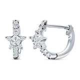 Star Floral Hoop Earring Cubic Zirconia 925 Sterling Silver