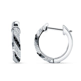 Twisted Tilted Row Huggie Hoop Earring Round Cubic Zirconia 925 Sterling