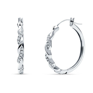 Round Twisted Infinity Hoop Earring Cubic Zirconia Two Tone 925 Sterling Silver
