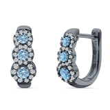 Three Round Halo Floral Hoop Earring Cubic Zirconia 925 Sterling Silver