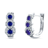 Three Round Halo Floral Hoop Earring Cubic Zirconia 925 Sterling Silver