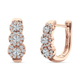 Three Round Halo Floral Hoop Earring Cubic Zirconia 925 Sterling Silver