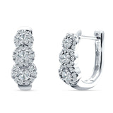 Three Round Halo Floral Hoop Earring Cubic Zirconia 925 Sterling Silver