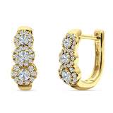 Three Round Halo Floral Hoop Earring Cubic Zirconia 925 Sterling Silver