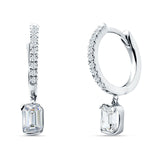 Emerald Cut Drop Dangle Hoop Earring Cubic Zirconia 925 Sterling Silver