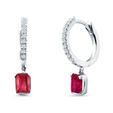 Emerald Cut Drop Dangle Hoop Earring Cubic Zirconia 925 Sterling Silver