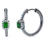 Emerald Cut Halo Hoop Earring Cubic Zirconia 925 Sterling Silver