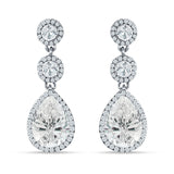 Pear Teardrop Halo Drop Dangle Earring Cubic Zirconia 925 Sterling Silver