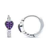 Heart Shaped Cubic Zirconia Beaded Huggie Hoop Earring 925 Sterling Silver