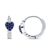 Heart Shaped Cubic Zirconia Beaded Huggie Hoop Earring 925 Sterling Silver