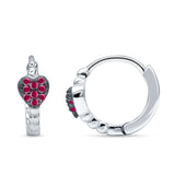 Heart Shaped Cubic Zirconia Beaded Huggie Hoop Earring 925 Sterling Silver