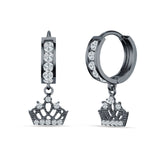 Princess Crown Hoop Earrings Cubic Zirconia 925 Sterling Silver