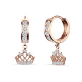 Princess Crown Hoop Earrings Cubic Zirconia 925 Sterling Silver