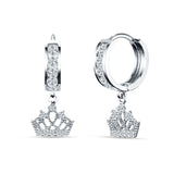 Princess Crown Hoop Earrings Cubic Zirconia 925 Sterling Silver