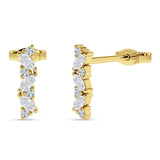 Marquise Zig Zag Bar Stud Earring Cubic Zirconia 925 Sterling Silver